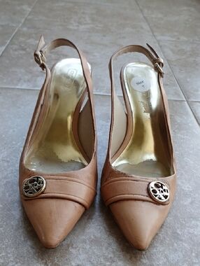 Coach Distressed Painted Leather Pointed Toe Slingback Pumps